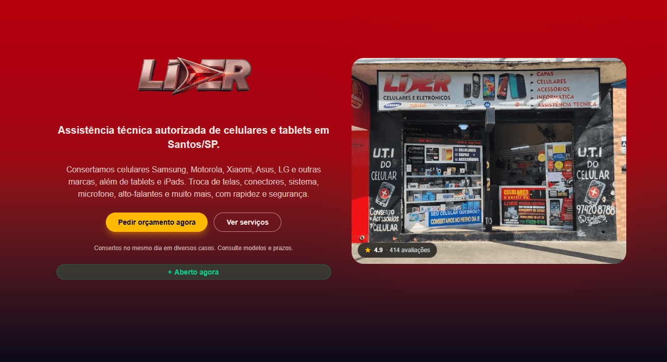 Screenshot do projeto Líder Celulares